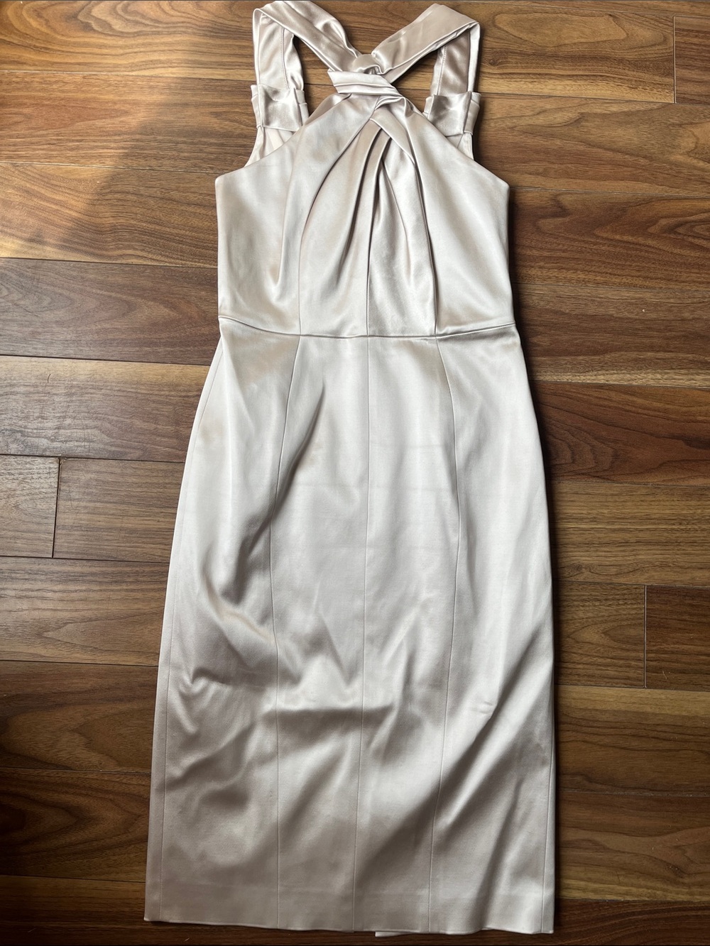 Karen Millen One-Shoulder Ivory Satin Twist-Back Dress Formal Graduation Size 8